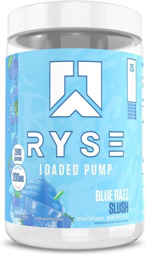 Ryse Loaded Pump Pre Workout Powder - Blue Razz Slush - No Caffeine Stimulant Free Formula for Pump, Power & Endurance - L-Citrulline, PeptiPump, Betaine Anhydrous, Taurine & AstraGin - 25 Servings