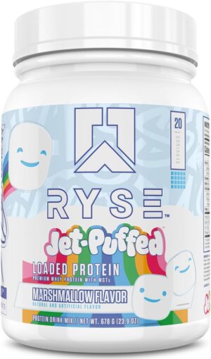 RYSE Loaded Protein Powder - Jet-Puffed Marshmallow - 25g Whey Protein Isolate & Concentrate with Prebiotic Fiber & MCTs - Low Carb, Low Sugar, Digestive-Friendly - 20 Servings / 1.5 lb Tub