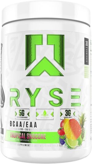 RYSE BCAA EAA Powder - Tropical Snocone - 5g Branched Chain Amino Acids, 3g Essential Aminos, Sugar-Free Electrolytes for Muscle Recovery, Endurance, Hydration and Strength - 30 Servings