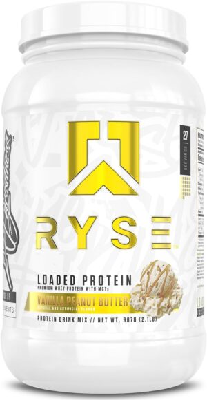 RYSE Loaded Protein Powder - Vanilla Peanut Butter - 25g Whey Protein Isolate & Concentrate with Prebiotic Fiber & MCTs - Low Carb, Low Sugar, Digestive-Friendly - 27 Servings / 2 lb Tub
