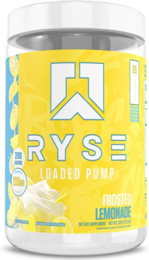 Ryse Loaded Pump Pre Workout Powder - Frosted Lemonade - No Caffeine Stimulant Free Formula for Pump, Power & Endurance - L-Citrulline, PeptiPump, Betaine Anhydrous, Taurine & AstraGin - 25 Servings