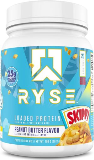 RYSE Loaded Protein Powder - Skippy Peanut Butter - 25g Whey Protein Isolate & Concentrate with Prebiotic Fiber & MCTs - Low Carb, Low Sugar, Digestive-Friendly - 20 Servings / 1.5 lb Tub
