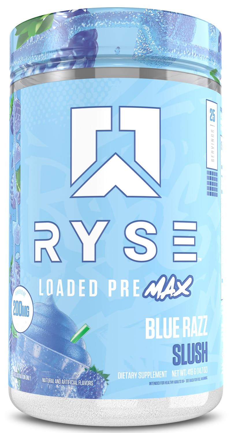 Ryse Loaded Pre Max Pre Workout Powder - Blue Razz Slush - 300mg Dual-Phase Caffeine for Sustained Energy for Men & Women - L-Citrulline, PeptiPump & Alpha-GPC for Power, Pumps & Focus - 25 Servings - Image 7