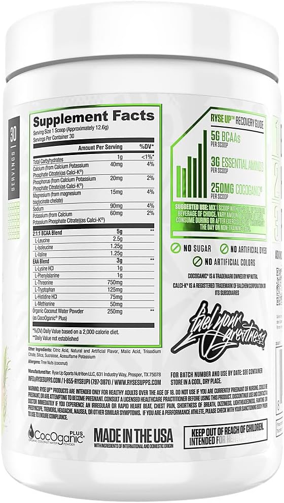 RYSE BCAA EAA Powder - Tropical Snocone - 5g Branched Chain Amino Acids, 3g Essential Aminos, Sugar-Free Electrolytes for Muscle Recovery, Endurance, Hydration and Strength - 30 Servings - Image 2