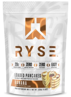 RYSE Loaded Protein Pancake & Waffle Mix - Banana - Naturally Sweetened Breakfast with 21g Protein, 3g MCTs and 2g Fiber - No Added Sugar - High Protein Snack for Clean Energy - 6 Servings