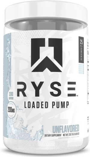 Ryse Loaded Pump Pre Workout Powder - Unflavored - No Caffeine Stimulant Free Formula for Pump, Power & Endurance - L-Citrulline, PeptiPump, Betaine Anhydrous, Taurine & AstraGin - 25 Servings