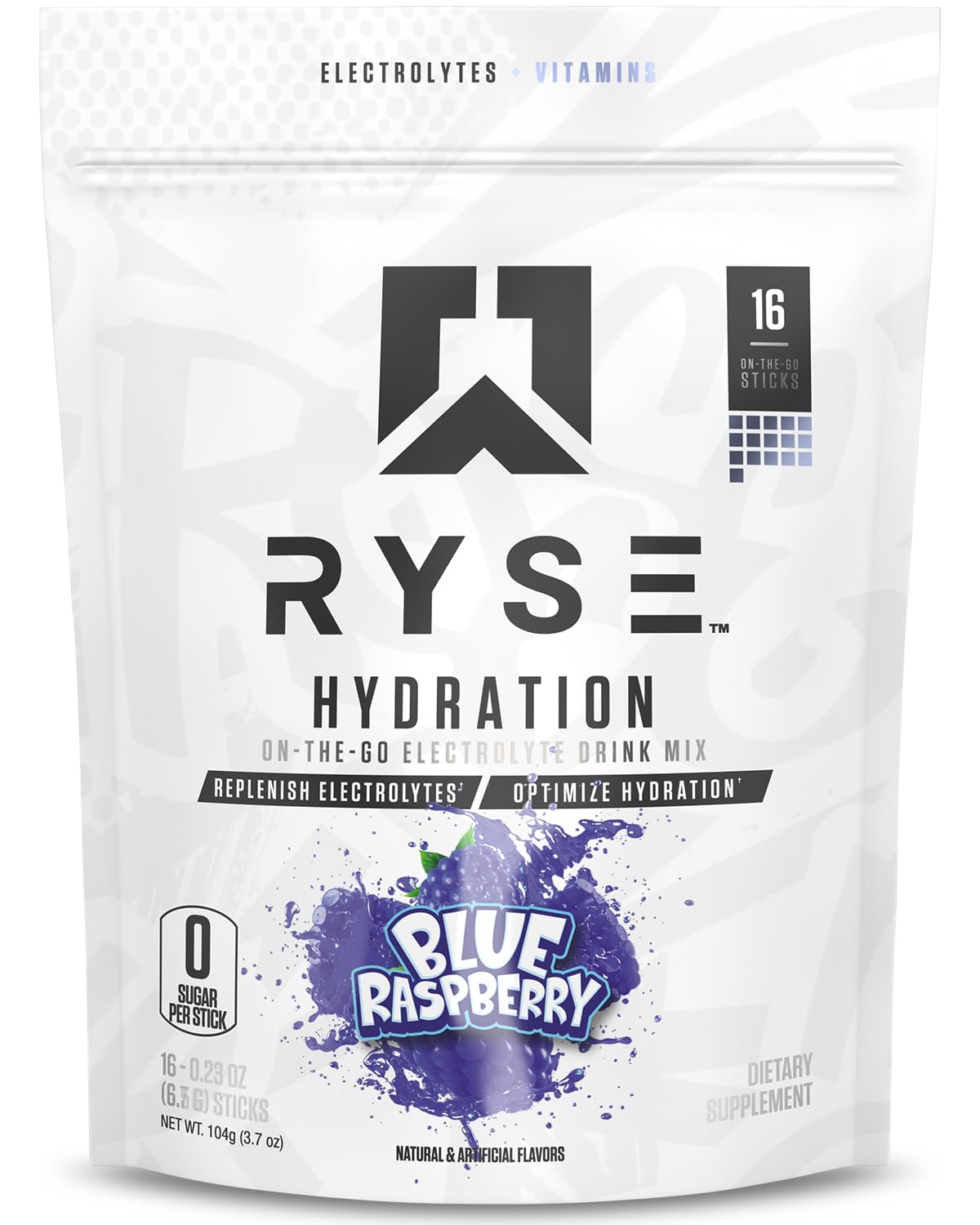 RYSE Hydration Electrolyte Powder Drink Mix Packets - Blue Raspberry - Sugar-Free Full Spectrum Electrolytes with Essential Vitamins, Taurine and Choline for Rehydration - 16 Serving Sticks - Image 7