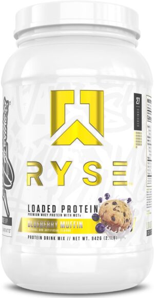 RYSE Loaded Protein Powder - Blueberry Muffin - 25g Whey Protein Isolate & Concentrate with Prebiotic Fiber & MCTs - Low Carb, Low Sugar, Digestive-Friendly - 27 Servings / 2 lb Tub