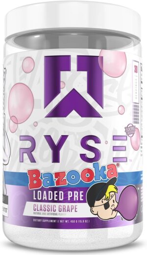 Ryse Loaded Pre Workout Powder - Bazooka Grape - 30 Servings | Daily Pre-Workout for Men & Women with 390mg Caffeine, Beta Alanine, and Citrulline for Pump, Focus, and Energy