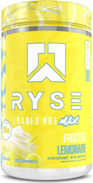 Ryse Loaded Pre Max Pre Workout Powder - Frosted Lemonade - 300mg Dual-Phase Caffeine for Sustained Energy for Men & Women - L-Citrulline, PeptiPump & Alpha-GPC for Power, Pumps & Focus - 25 Servings
