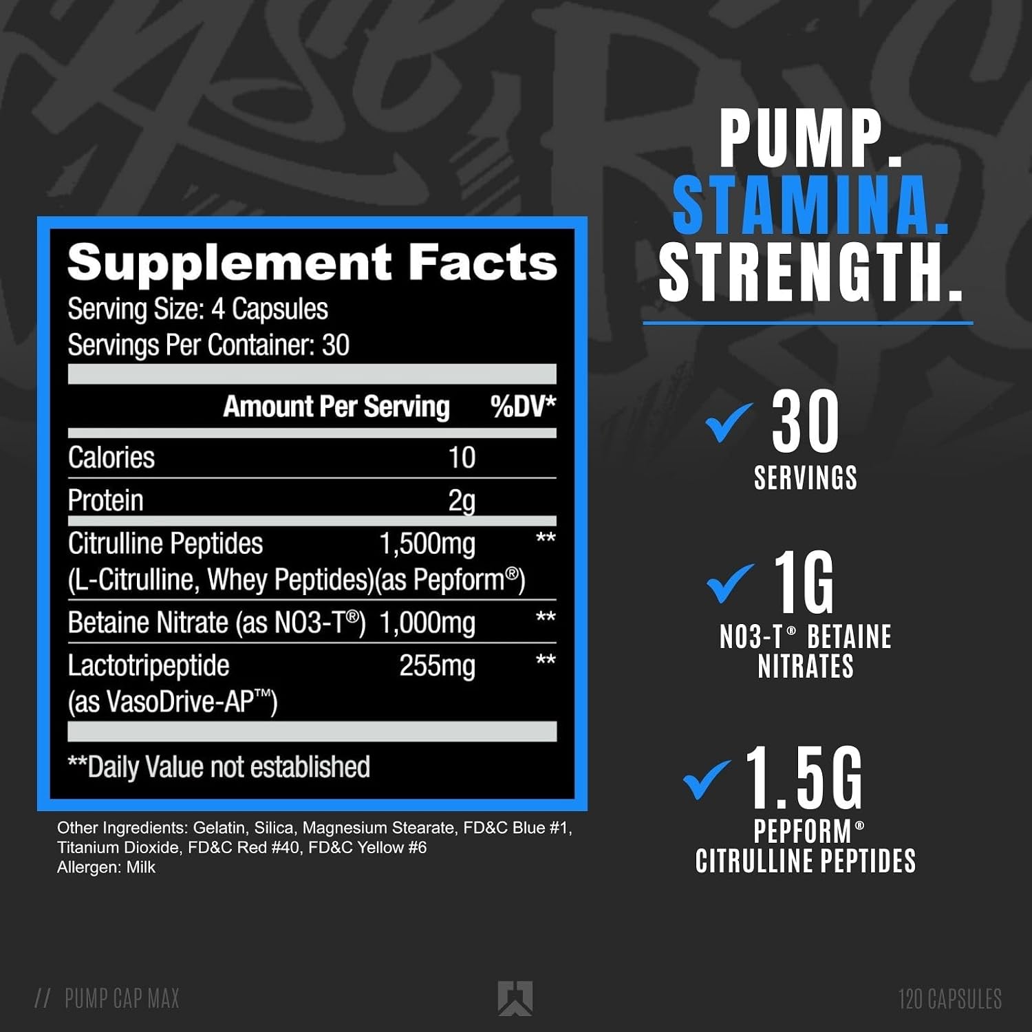 RYSE Project Blackout Pump Cap Max - Pre Workout Nitric Oxide Booster Supplement for Men with Betaine Nitrates & Citrulline Peptides for Maximum Muscle Pumps and Blood Flow - 30 Servings (120 Count) - Image 2