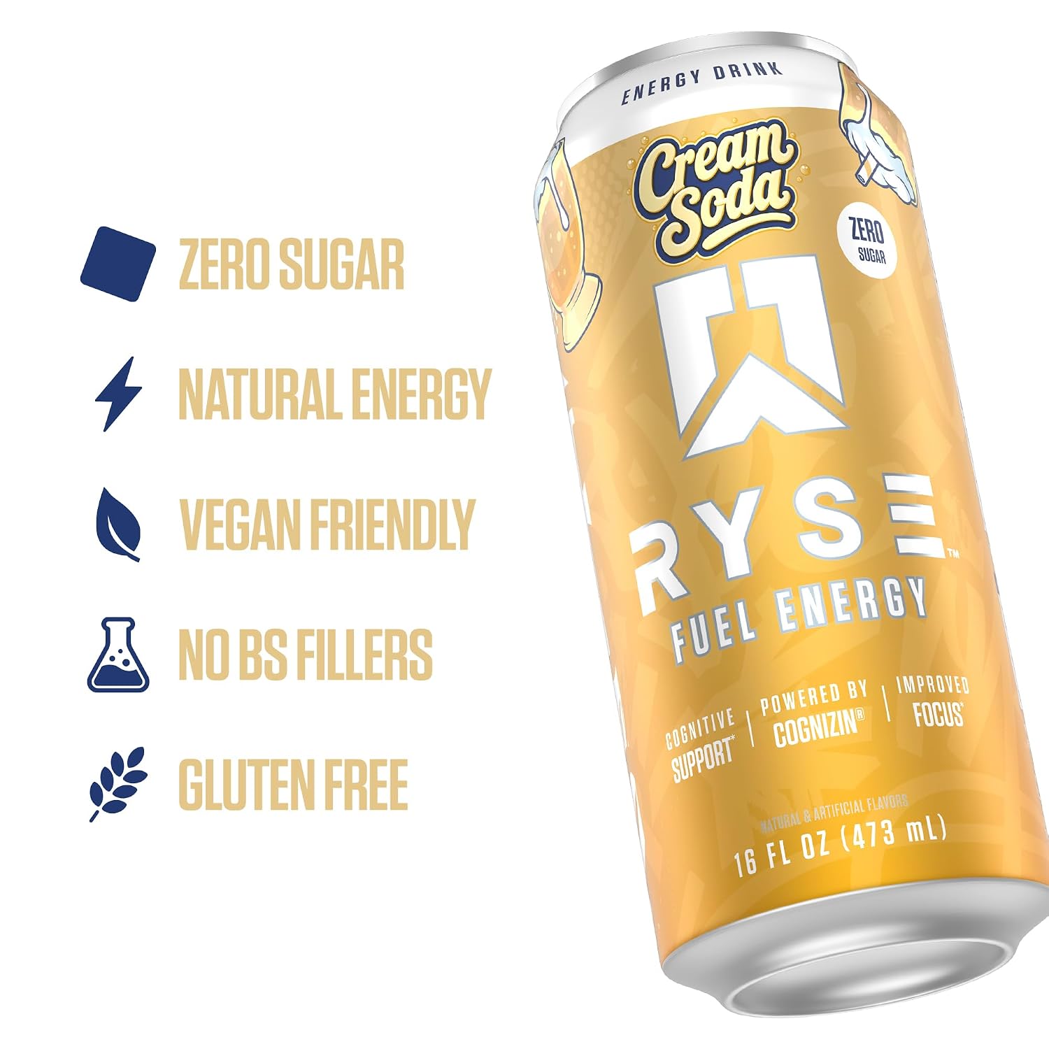 RYSE Fuel Energy Drink - Cream Soda - Sugar Free - 200mg Natural Caffeine, New Formula to Supports Cognitive Health & Improves Focus - No Artificial Colors - 16 fl oz Cans (12-Pack) - Image 4