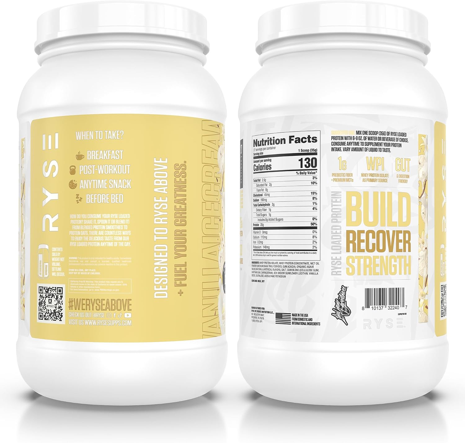 RYSE Loaded Protein Powder - Vanilla Ice Cream - 25g Whey Protein Isolate & Concentrate with Prebiotic Fiber & MCTs - Low Carb, Low Sugar, Digestive-Friendly - 27 Servings / 2 lb Tub - Image 6