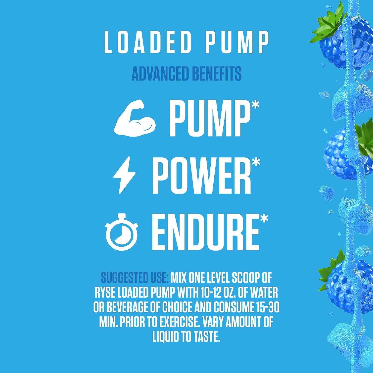 Ryse Loaded Pump Pre Workout Powder - Blue Razz Slush - No Caffeine Stimulant Free Formula for Pump, Power & Endurance - L-Citrulline, PeptiPump, Betaine Anhydrous, Taurine & AstraGin - 25 Servings - Image 4