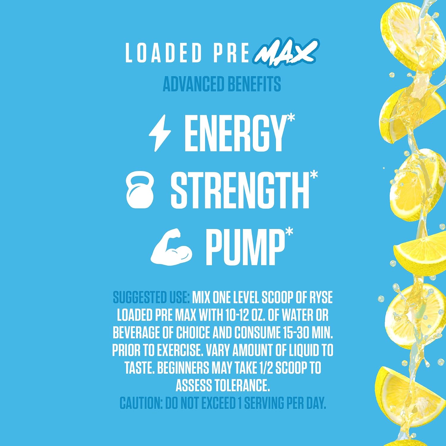 Ryse Loaded Pre Max Pre Workout Powder - Frosted Lemonade - 300mg Dual-Phase Caffeine for Sustained Energy for Men & Women - L-Citrulline, PeptiPump & Alpha-GPC for Power, Pumps & Focus - 25 Servings - Image 5