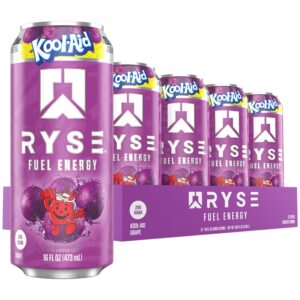RYSE Fuel Energy Drink - Kool-Aid Grape - Sugar Free, Gluten Free & Vegan - 200mg Natural Caffeine, Taurine & Choline for Focus & Energy - No Artificial Colors - 16 fl oz Cans (12-Pack)