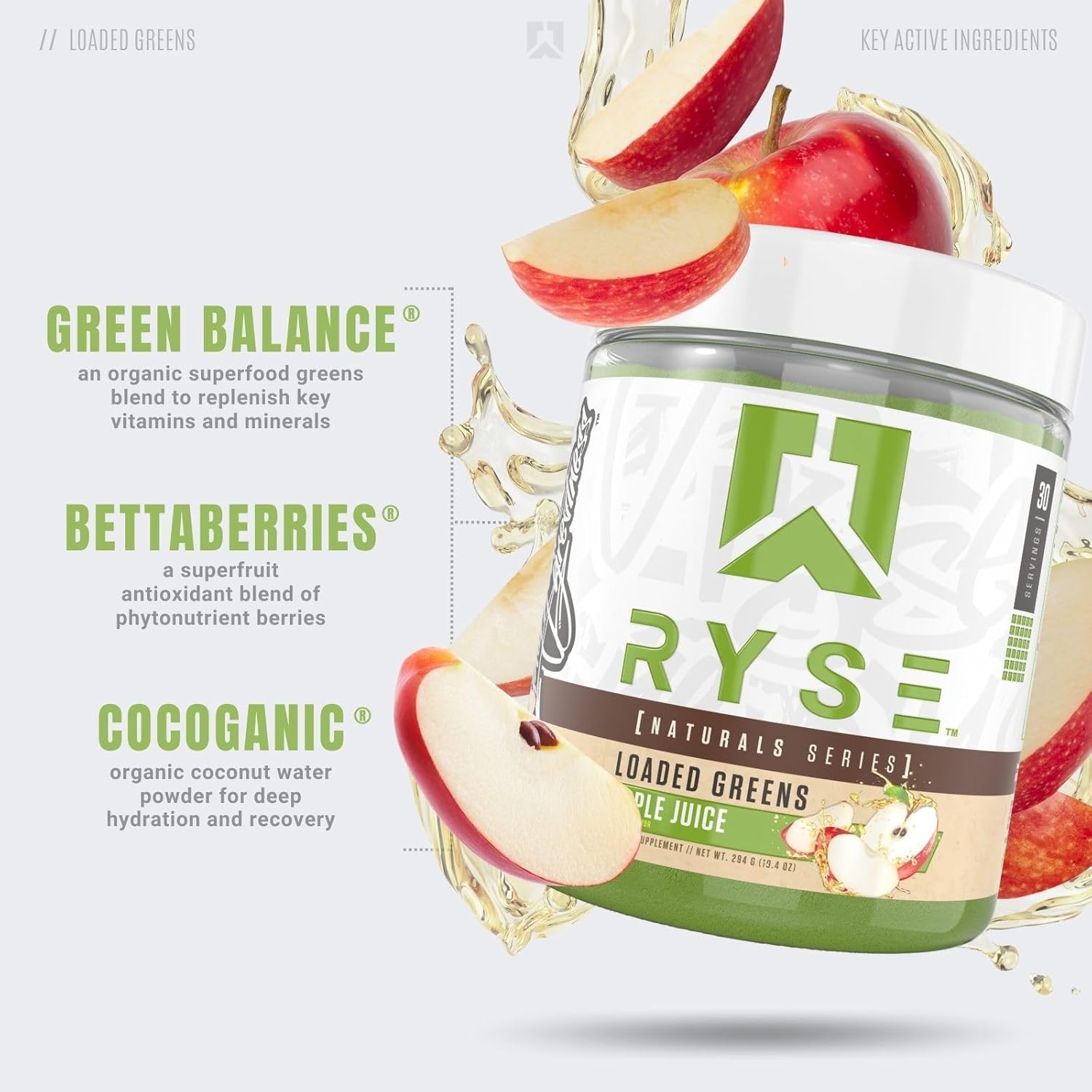 Ryse Loaded Greens Superfood Powder - Apple Juice - 30 Servings | Daily Supplement with BettaBerries & Sukre Fiber - Supports Balance, Digestion, Immunity & Energy - No Artificial Sweeteners - Image 3