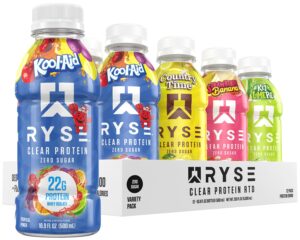 RYSE Clear Protein Drink - Variety Pack - 100 Calories, 22g Whey Isolate Protein Shake, Sugar-Free, 0g Fat & Lactose-Free - Refreshing Ready-to-Drink Beverage - 16.9 fl oz Bottles (12-Pack)