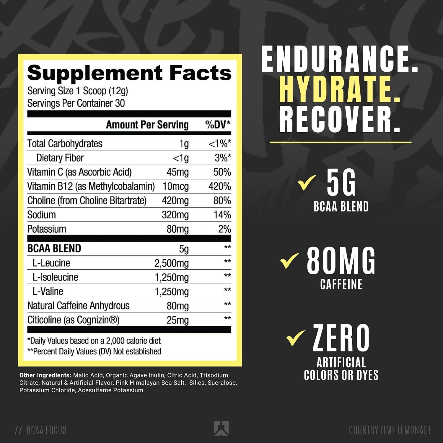RYSE BCAA Focus Powder - Country Time Lemonade - BCAA Supplement with Electrolytes, Natural Caffeine & Cognizin Supports for Hydration, Recovery, Energy, and Focus for Men & Women - 30 Servings - Image 2