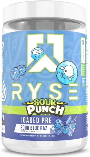Ryse Loaded Pre Workout Powder - Sour Punch Blue Raz - Daily Pre-Workout for Men & Women with 300mg Caffeine, Beta Alanine, and Citrulline for Pump, Focus, and Energy - 30 Servings