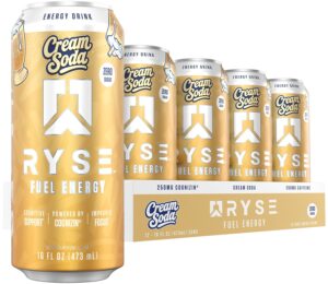 RYSE Fuel Energy Drink - Cream Soda - Sugar Free - 200mg Natural Caffeine, New Formula to Supports Cognitive Health & Improves Focus - No Artificial Colors - 16 fl oz Cans (12-Pack)