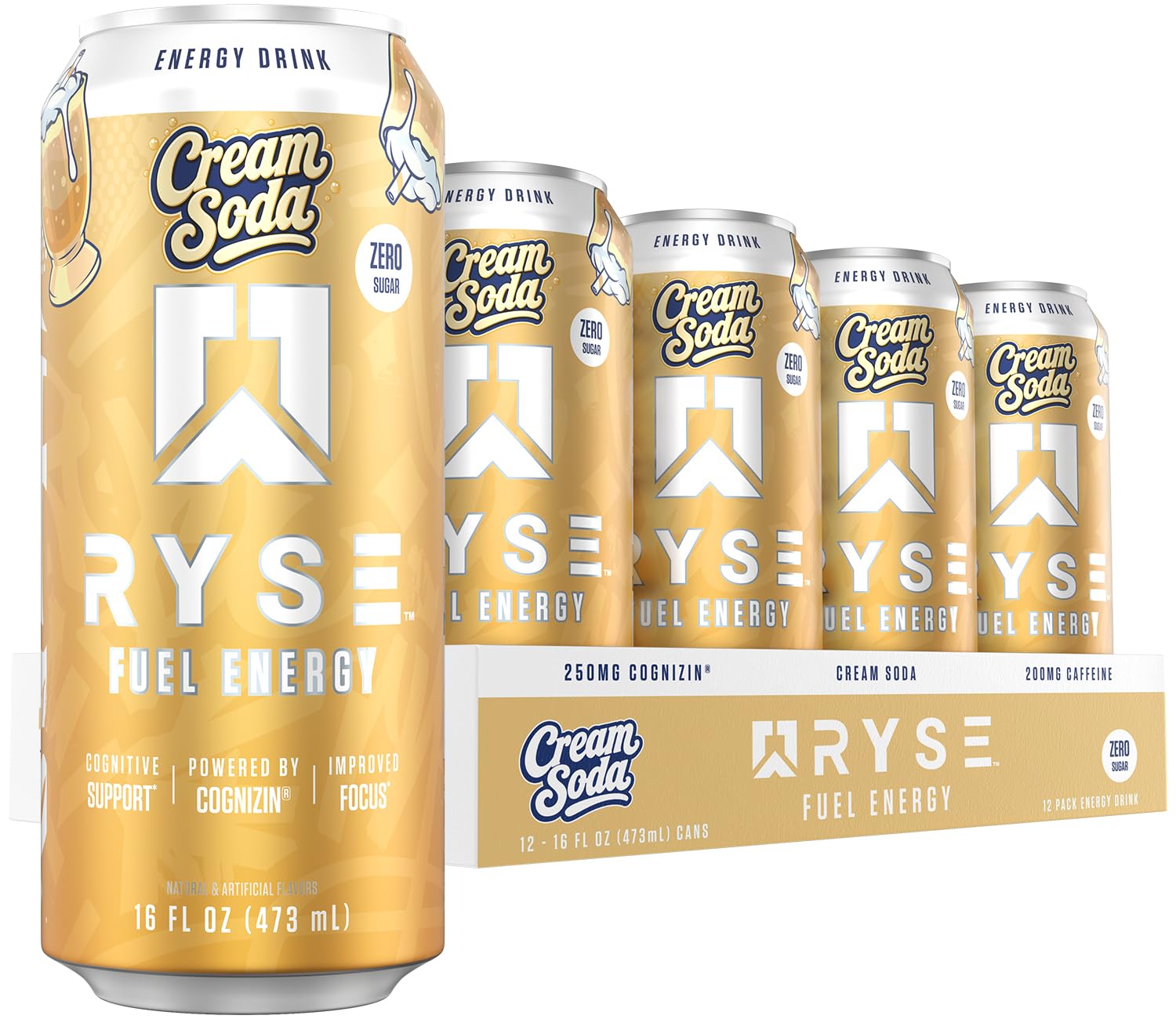 RYSE Fuel Energy Drink - Cream Soda - Sugar Free - 200mg Natural Caffeine, New Formula to Supports Cognitive Health & Improves Focus - No Artificial Colors - 16 fl oz Cans (12-Pack) - Image 7