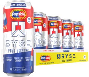 RYSE Fuel Energy Drink - Popsicle Firecracker - Sugar Free - 200mg Natural Caffeine, New Formula to Supports Cognitive Health & Improves Focus - No Artificial Colors - 16 fl oz Cans (12-Pack)