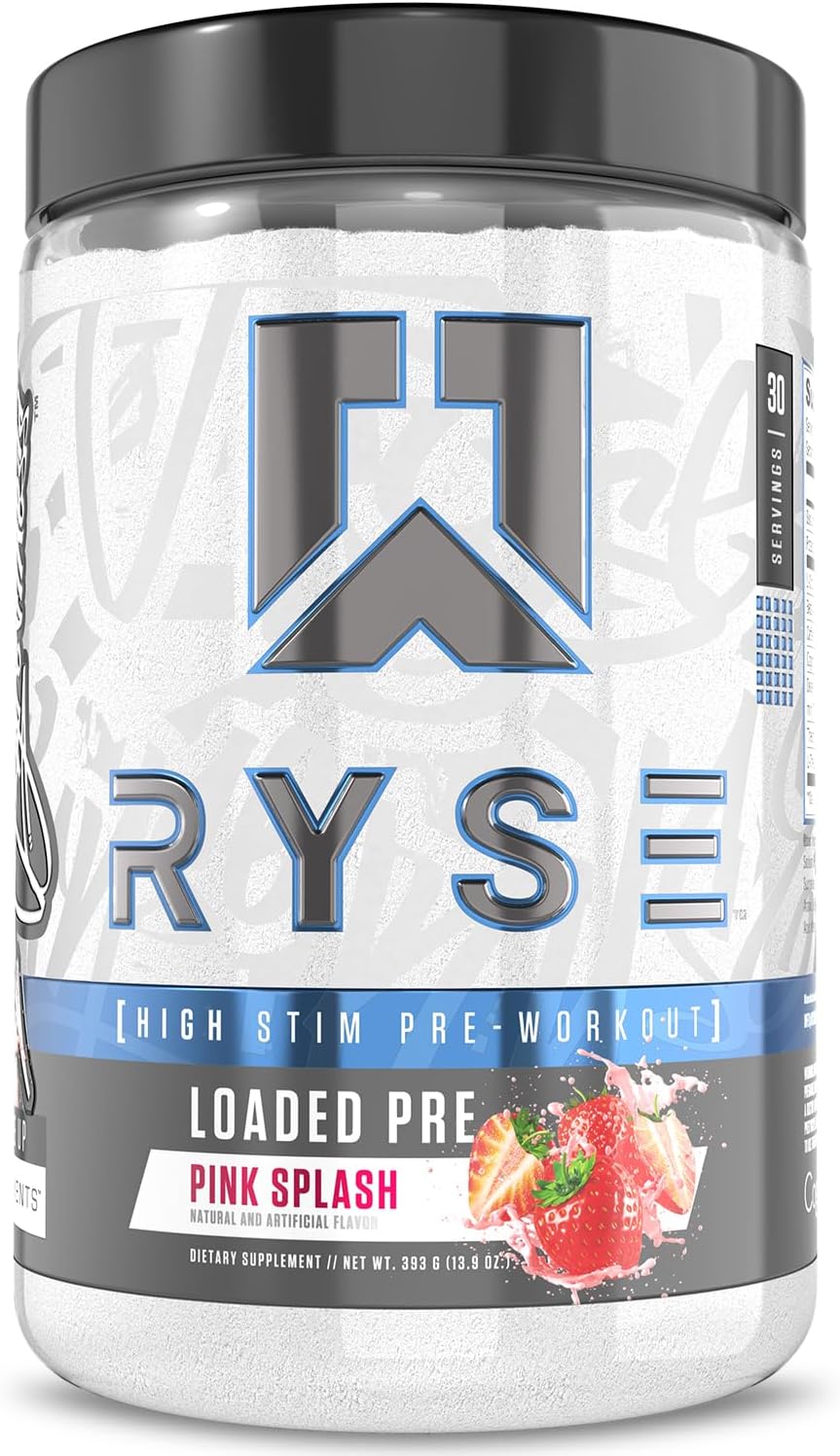 Ryse Loaded Pre Workout Powder - Pink Splash - Daily Pre-Workout for Men & Women with 325mg Caffeine, Beta Alanine, and Citrulline for Pump, Focus, and Energy - 30 Servings