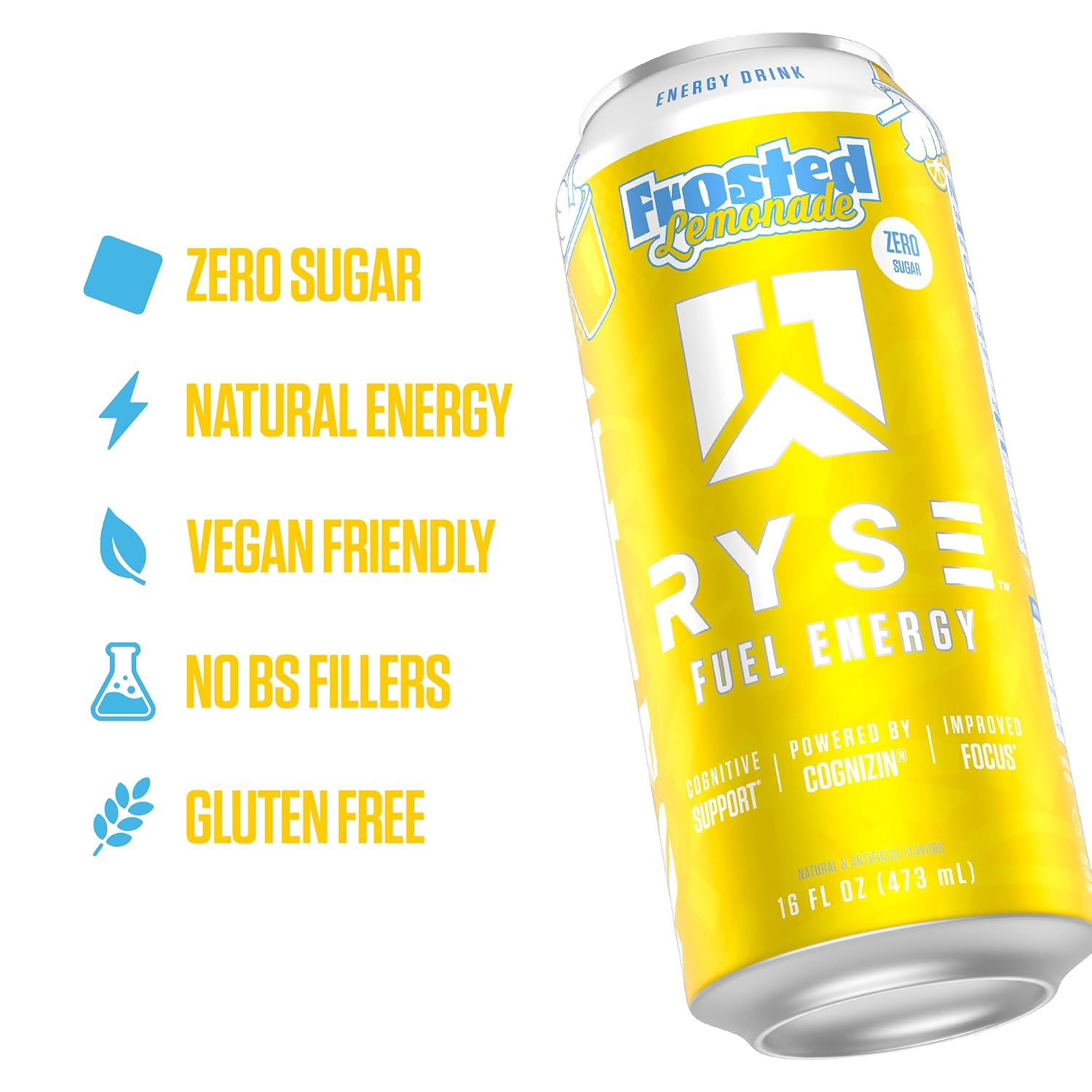 RYSE Fuel Energy Drink - Frosted Lemonade - Sugar Free - 200mg Natural Caffeine, New Formula to Supports Cognitive Health & Improves Focus - No Artificial Colors - 16 fl oz Cans (12-Pack) - Image 4
