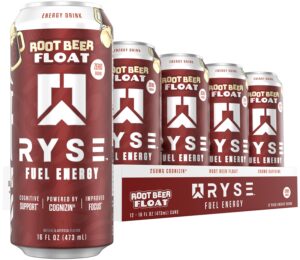 RYSE Fuel Energy Drink - Root Beer Float - Sugar Free - 200mg Natural Caffeine, New Formula to Supports Cognitive Health & Improves Focus - No Artificial Colors - 16 fl oz Cans (12-Pack)
