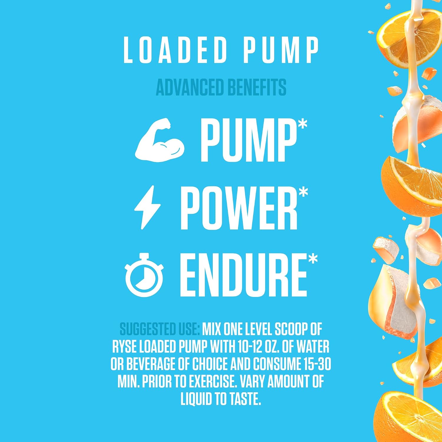 Ryse Loaded Pump Pre Workout Powder - Orange Cream - No Caffeine Stimulant Free Formula for Pump, Power & Endurance - L-Citrulline, PeptiPump, Betaine Anhydrous, Taurine & AstraGin - 25 Servings - Image 4