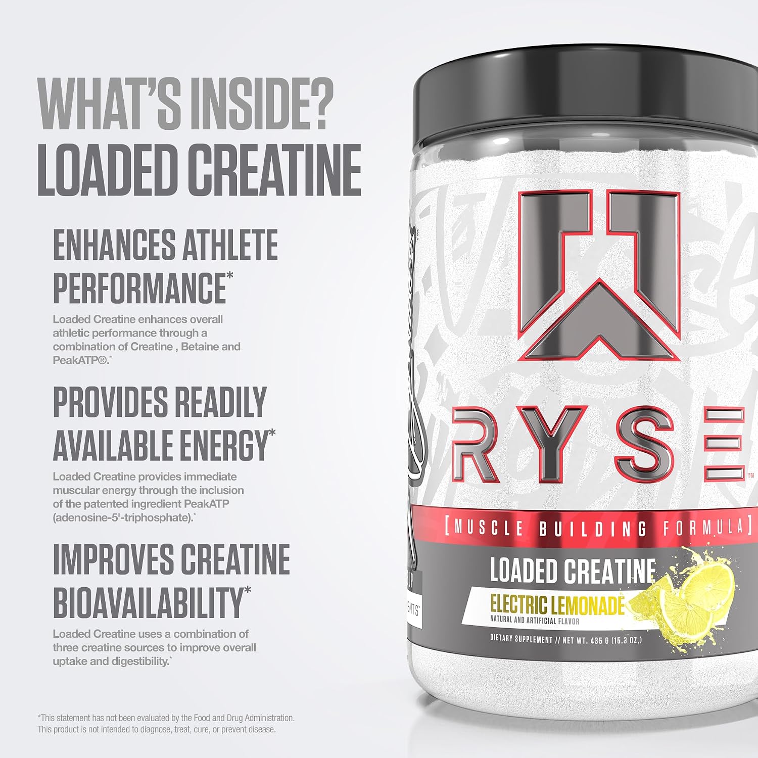 RYSE Loaded Creatine for Men & Women - Electric Lemonade - Muscle Building Formula with 3 Forms of Electrolytes, Betaine Anhydrous and Peak ATP - Strength, Power & Endurance Support - 30 Servings - Image 4