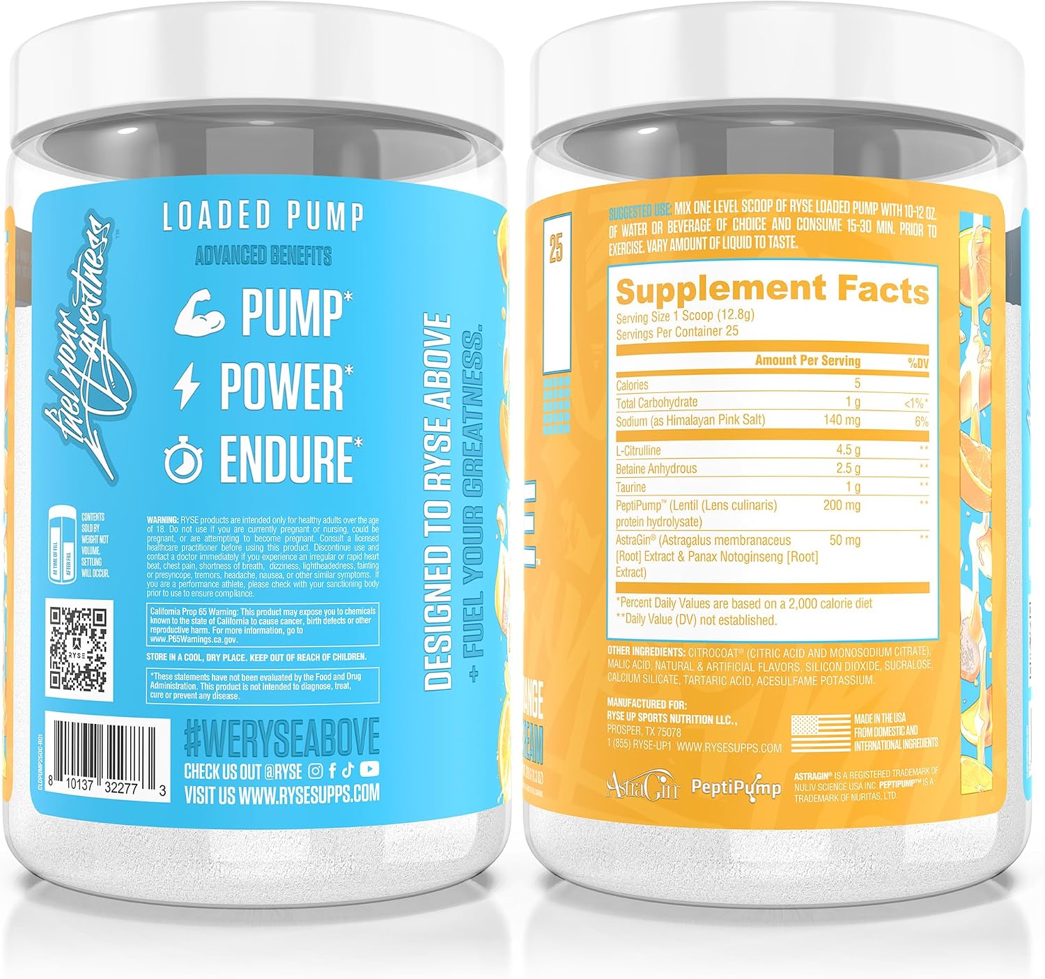 Ryse Loaded Pump Pre Workout Powder - Orange Cream - No Caffeine Stimulant Free Formula for Pump, Power & Endurance - L-Citrulline, PeptiPump, Betaine Anhydrous, Taurine & AstraGin - 25 Servings - Image 6