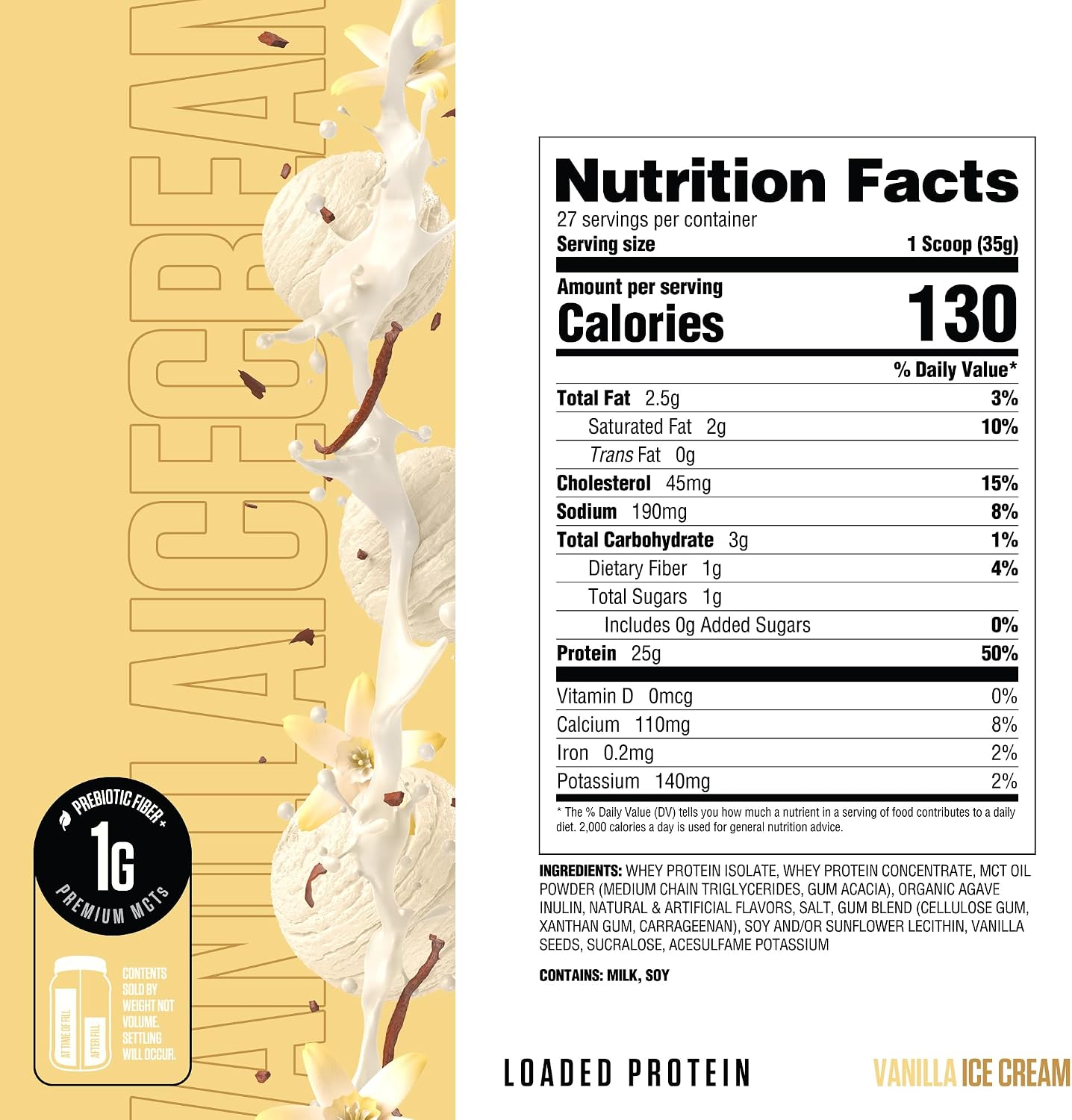 RYSE Loaded Protein Powder - Vanilla Ice Cream - 25g Whey Protein Isolate & Concentrate with Prebiotic Fiber & MCTs - Low Carb, Low Sugar, Digestive-Friendly - 27 Servings / 2 lb Tub - Image 2