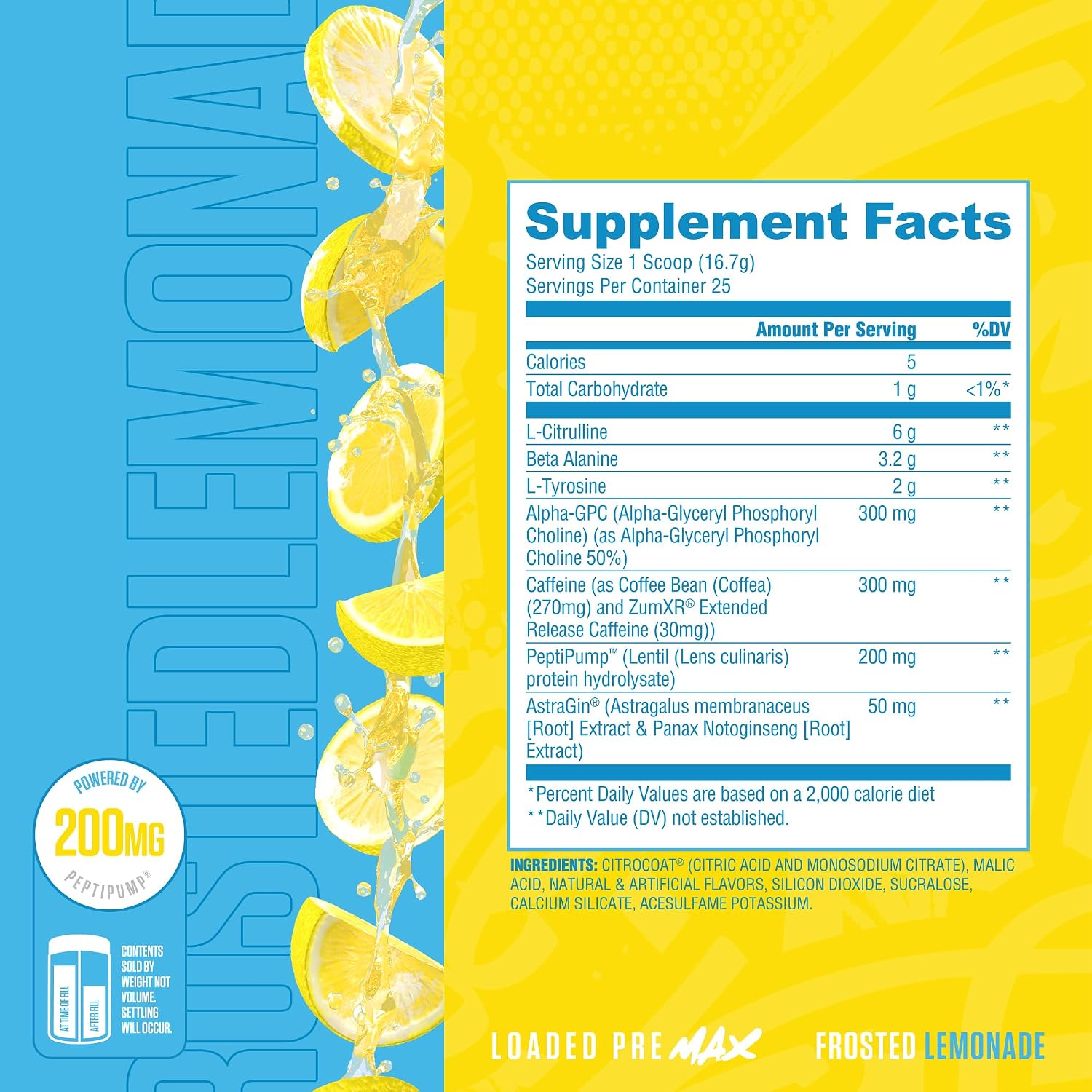 Ryse Loaded Pre Max Pre Workout Powder - Frosted Lemonade - 300mg Dual-Phase Caffeine for Sustained Energy for Men & Women - L-Citrulline, PeptiPump & Alpha-GPC for Power, Pumps & Focus - 25 Servings - Image 2
