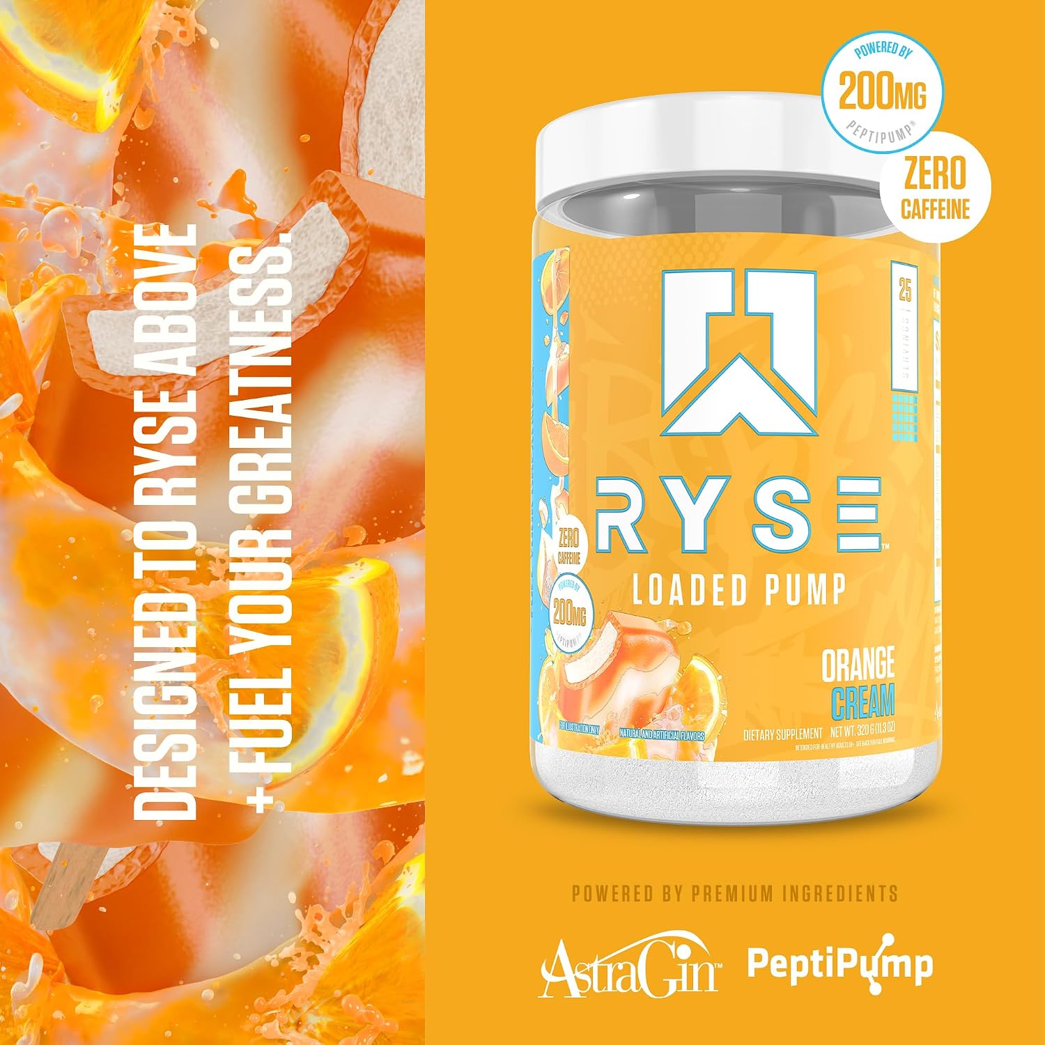 Ryse Loaded Pump Pre Workout Powder - Orange Cream - No Caffeine Stimulant Free Formula for Pump, Power & Endurance - L-Citrulline, PeptiPump, Betaine Anhydrous, Taurine & AstraGin - 25 Servings - Image 3