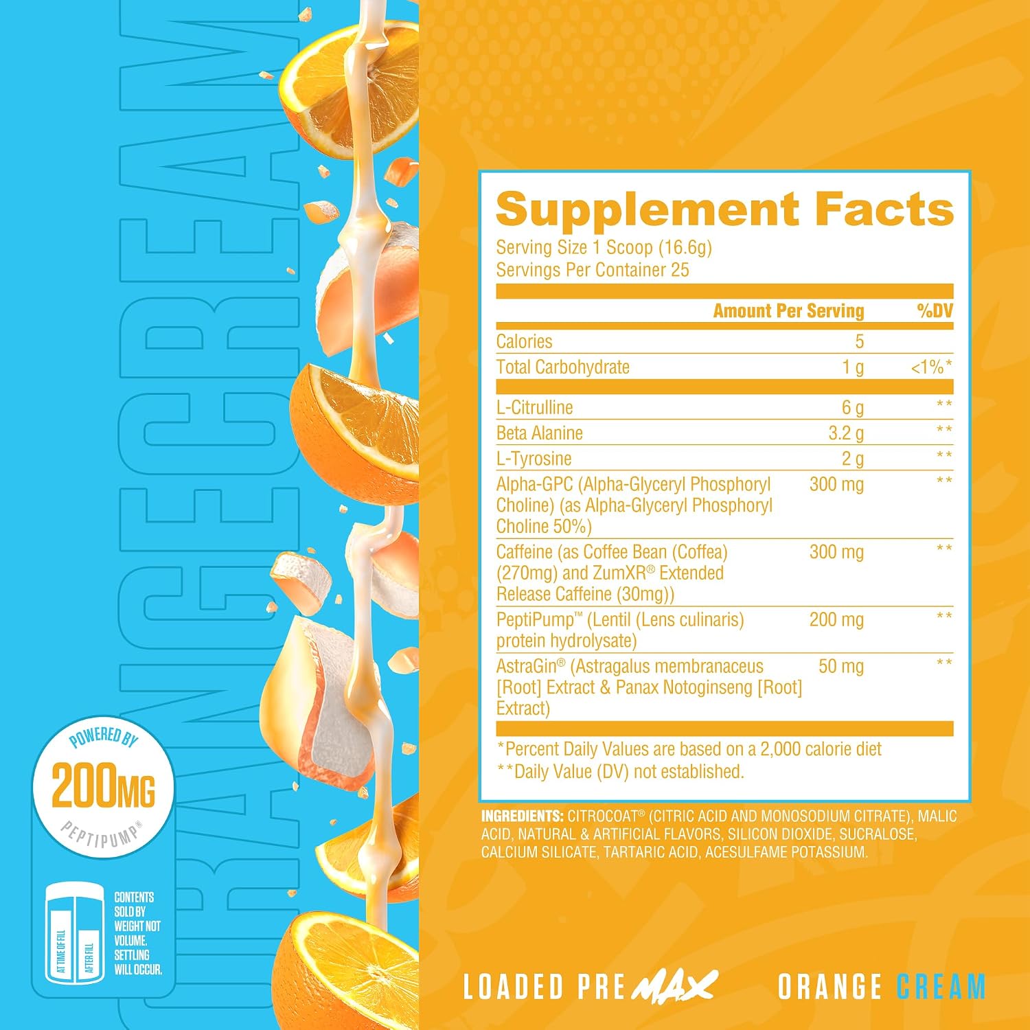Ryse Loaded Pre Max Pre Workout Powder - Orange Cream - 300mg Dual-Phase Caffeine for Sustained Energy for Men & Women - L-Citrulline, PeptiPump & Alpha-GPC for Power, Pumps & Focus - 25 Servings - Image 2