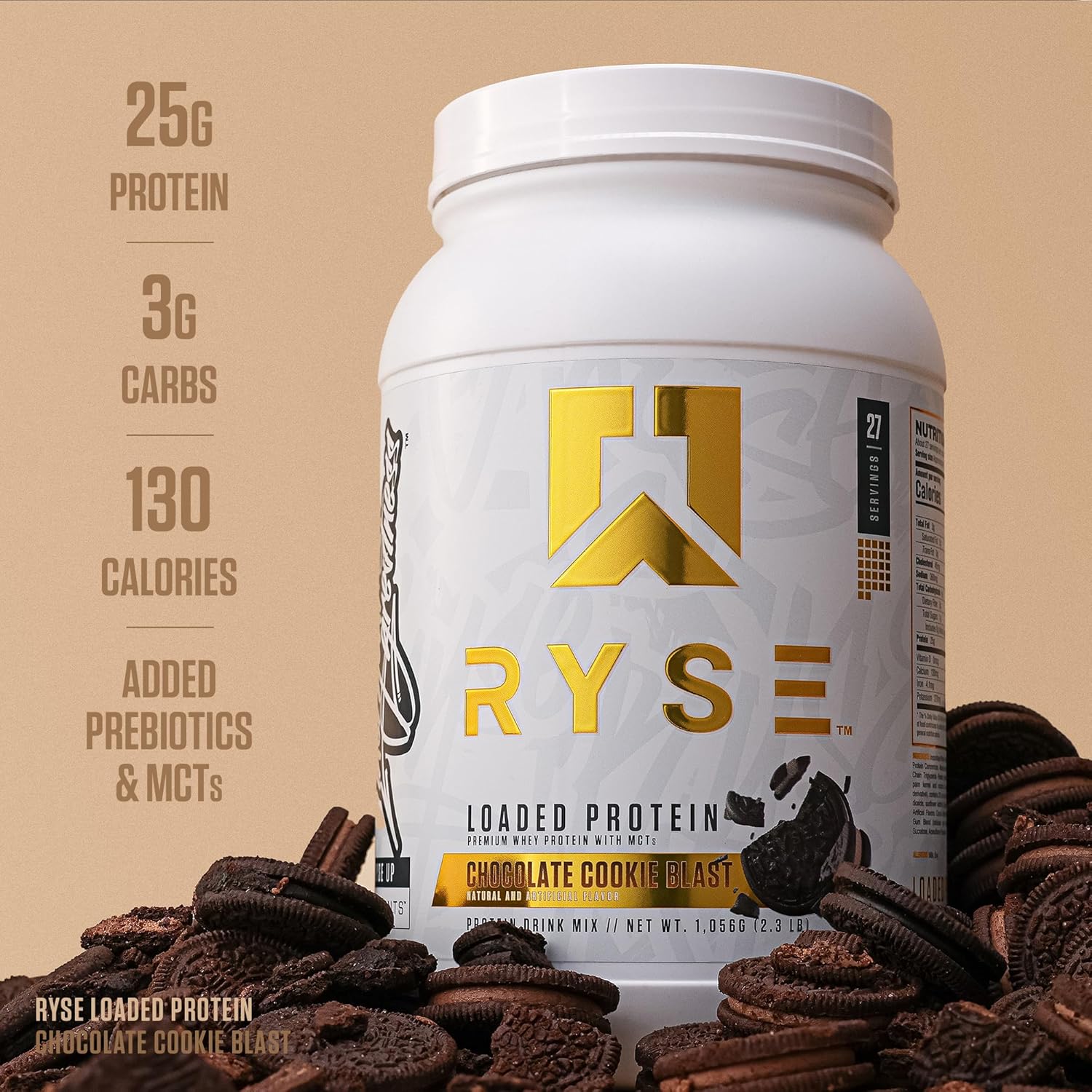 RYSE Loaded Protein Powder - Chocolate Cookie Blast - 25g Whey Protein Isolate & Concentrate with Prebiotic Fiber & MCTs - Low Carb, Low Sugar, Digestive-Friendly - 20 Servings / 1.5 lb Tub - Image 4