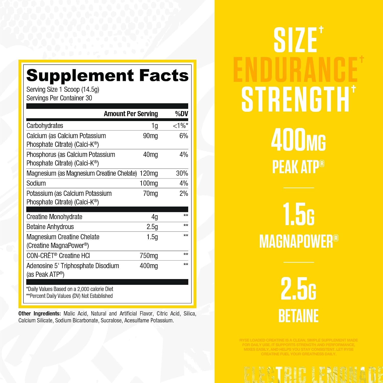 RYSE Loaded Creatine for Men & Women - Electric Lemonade - Muscle Building Formula with 3 Forms of Electrolytes, Betaine Anhydrous and Peak ATP - Strength, Power & Endurance Support - 30 Servings - Image 2