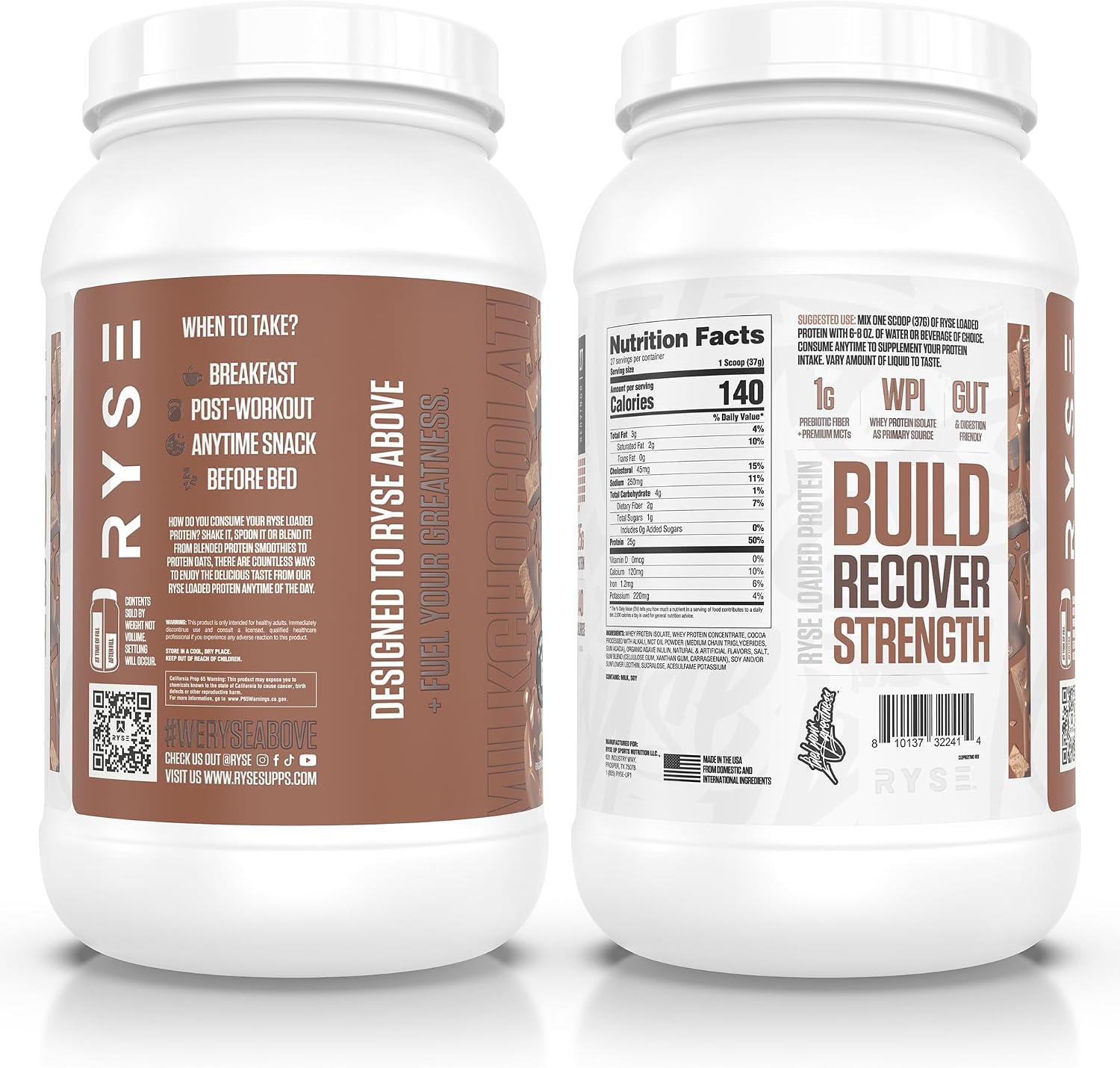 RYSE Loaded Protein Powder - Milk Chocolate - 25g Whey Protein Isolate & Concentrate with Prebiotic Fiber & MCTs - Low Carb, Low Sugar, Digestive-Friendly - 27 Servings / 2 lb Tub - Image 6