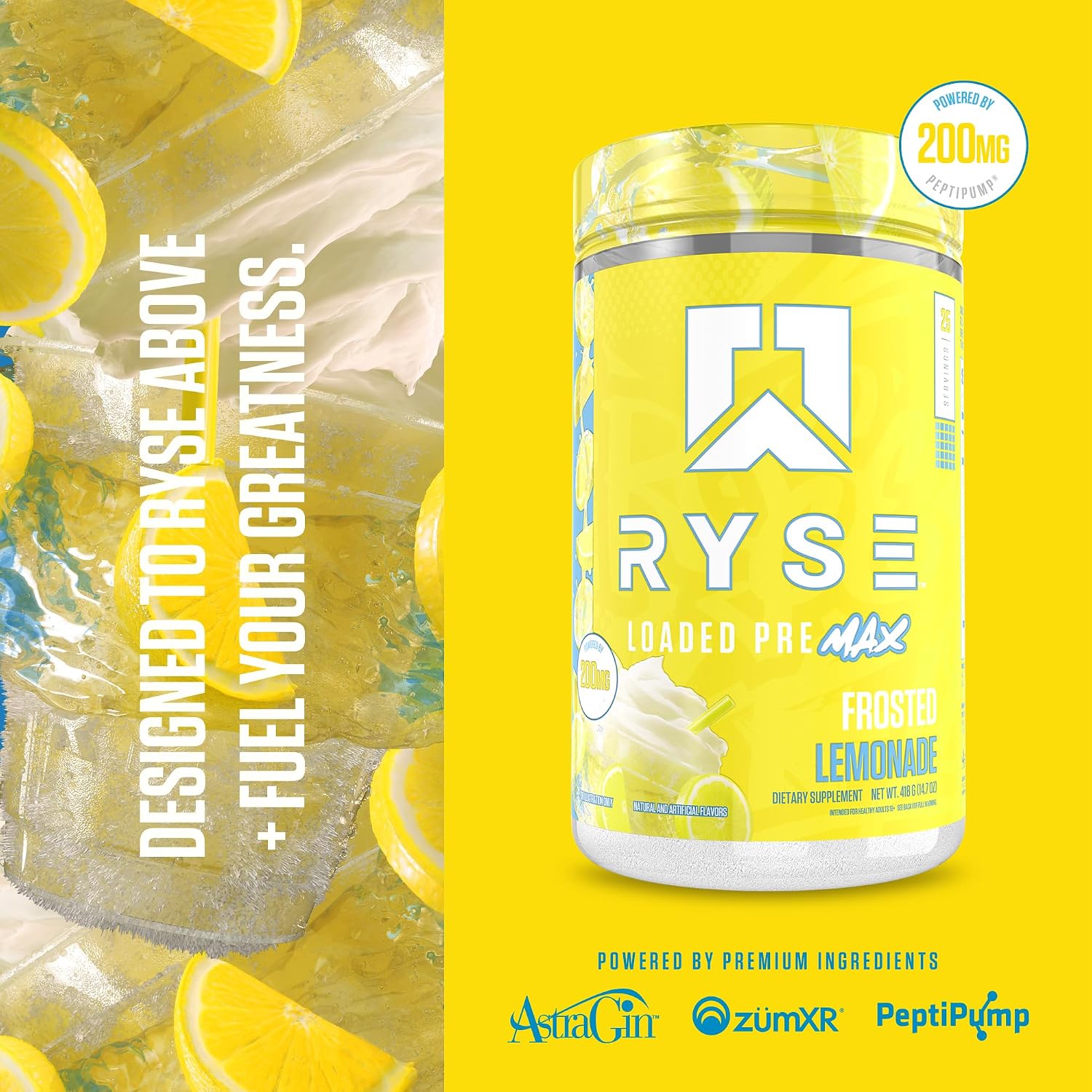 Ryse Loaded Pre Max Pre Workout Powder - Frosted Lemonade - 300mg Dual-Phase Caffeine for Sustained Energy for Men & Women - L-Citrulline, PeptiPump & Alpha-GPC for Power, Pumps & Focus - 25 Servings - Image 3
