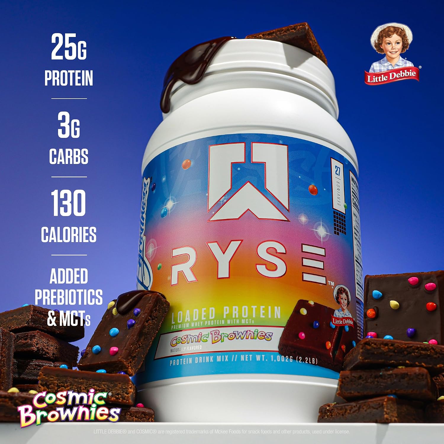 RYSE Loaded Protein Powder - Little Debbie Cosmic Brownie - 25g Whey Protein Isolate & Concentrate with Prebiotic Fiber & MCTs - Low Carb, Low Sugar, Digestive-Friendly - 27 Servings / 2 lb Tub - Image 4
