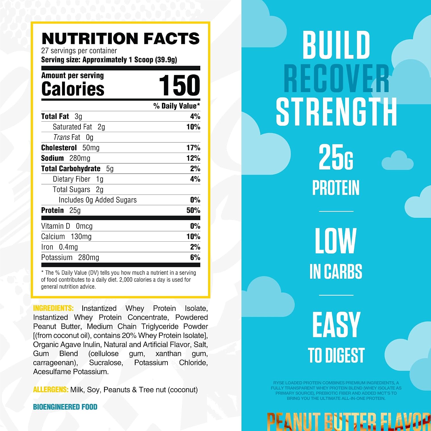 RYSE Loaded Protein Powder - Skippy Peanut Butter - 25g Whey Protein Isolate & Concentrate with Prebiotic Fiber & MCTs - Low Carb, Low Sugar, Digestive-Friendly - 20 Servings / 1.5 lb Tub - Image 2