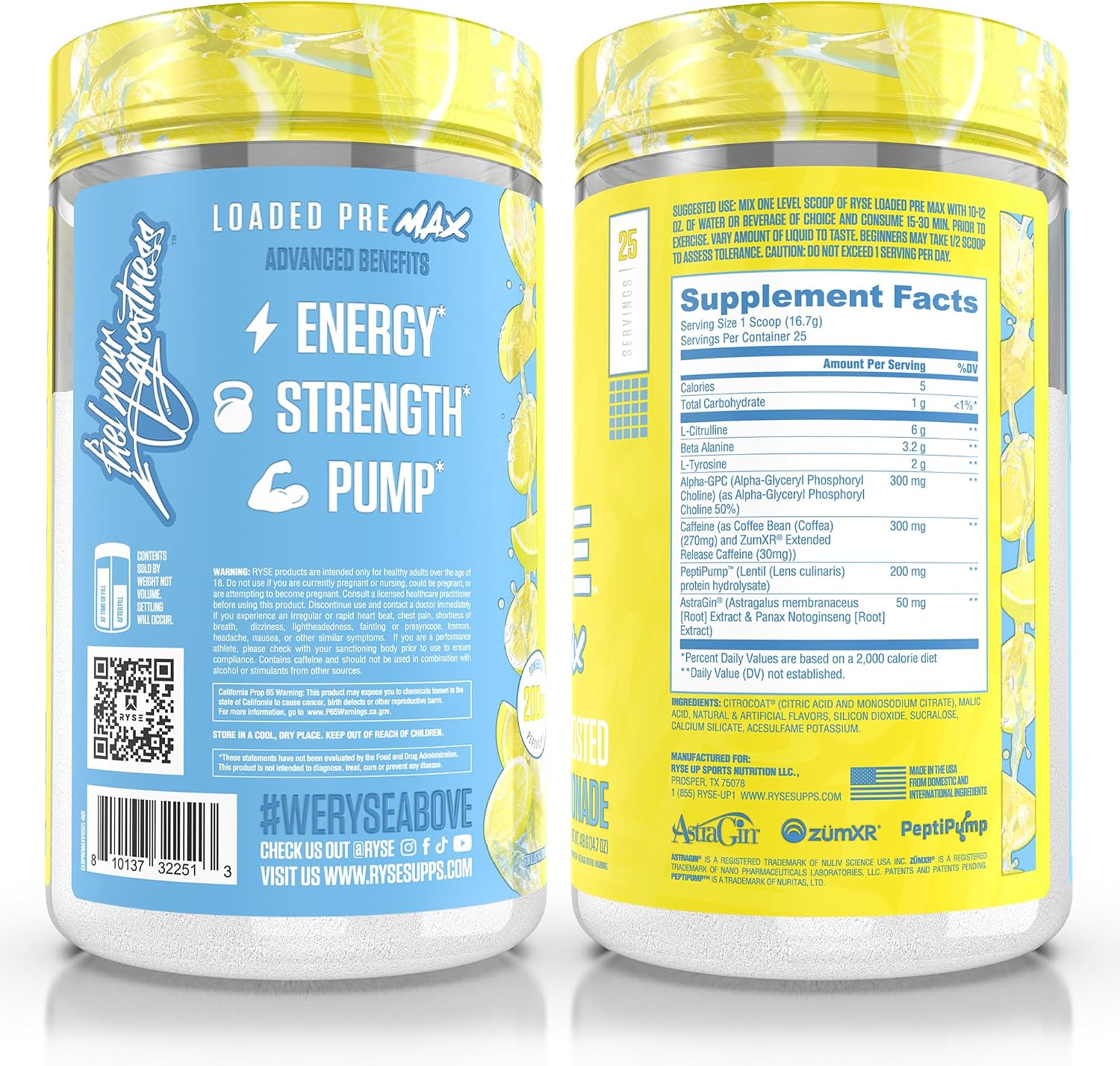 Ryse Loaded Pre Max Pre Workout Powder - Frosted Lemonade - 300mg Dual-Phase Caffeine for Sustained Energy for Men & Women - L-Citrulline, PeptiPump & Alpha-GPC for Power, Pumps & Focus - 25 Servings - Image 6