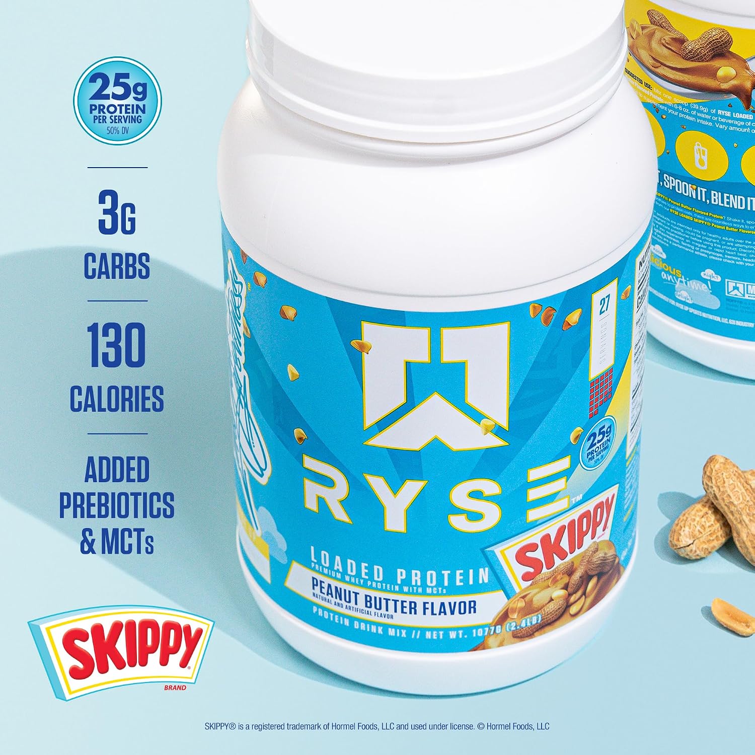 RYSE Loaded Protein Powder - Skippy Peanut Butter - 25g Whey Protein Isolate & Concentrate with Prebiotic Fiber & MCTs - Low Carb, Low Sugar, Digestive-Friendly - 20 Servings / 1.5 lb Tub - Image 4