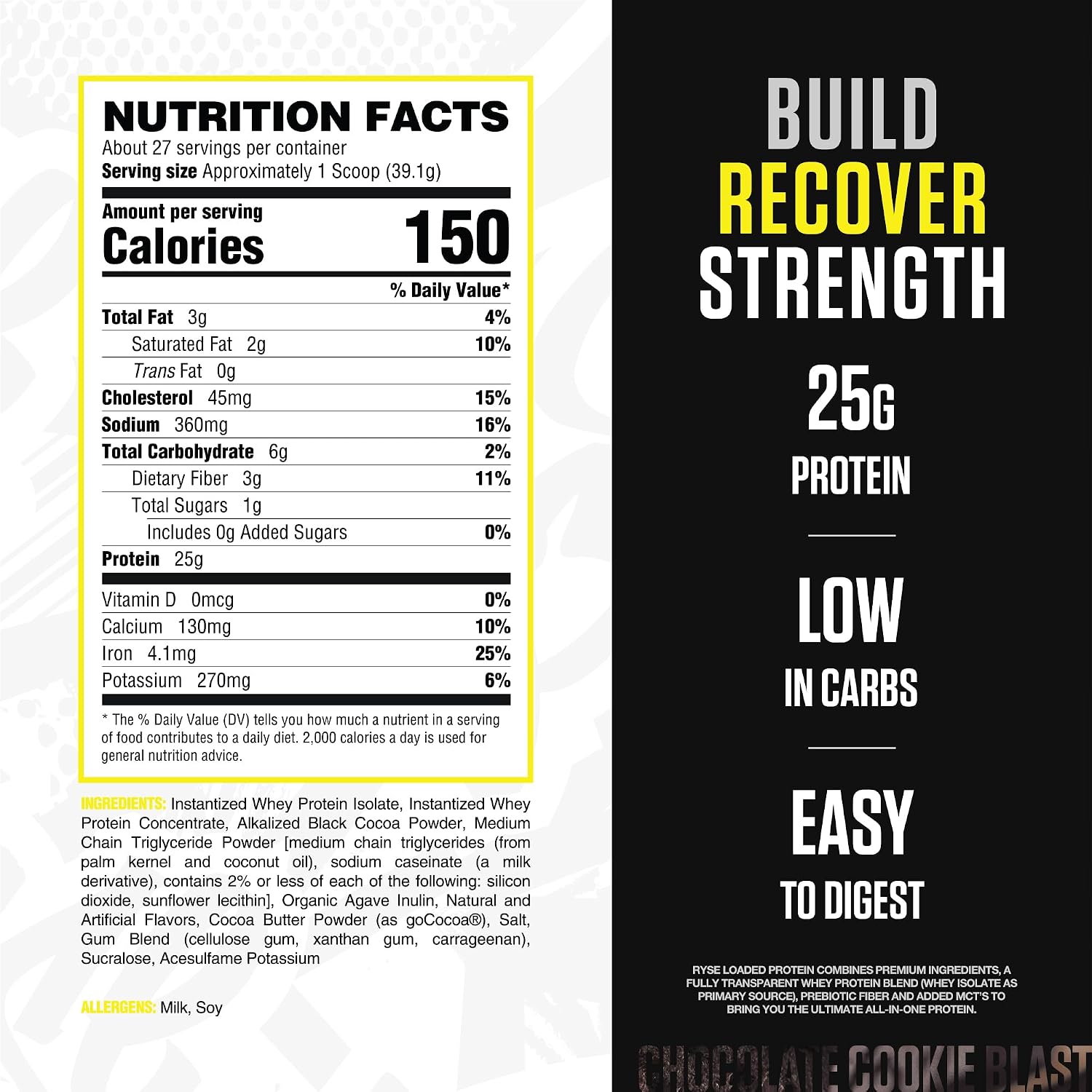 RYSE Loaded Protein Powder - Chocolate Cookie Blast - 25g Whey Protein Isolate & Concentrate with Prebiotic Fiber & MCTs - Low Carb, Low Sugar, Digestive-Friendly - 20 Servings / 1.5 lb Tub - Image 2