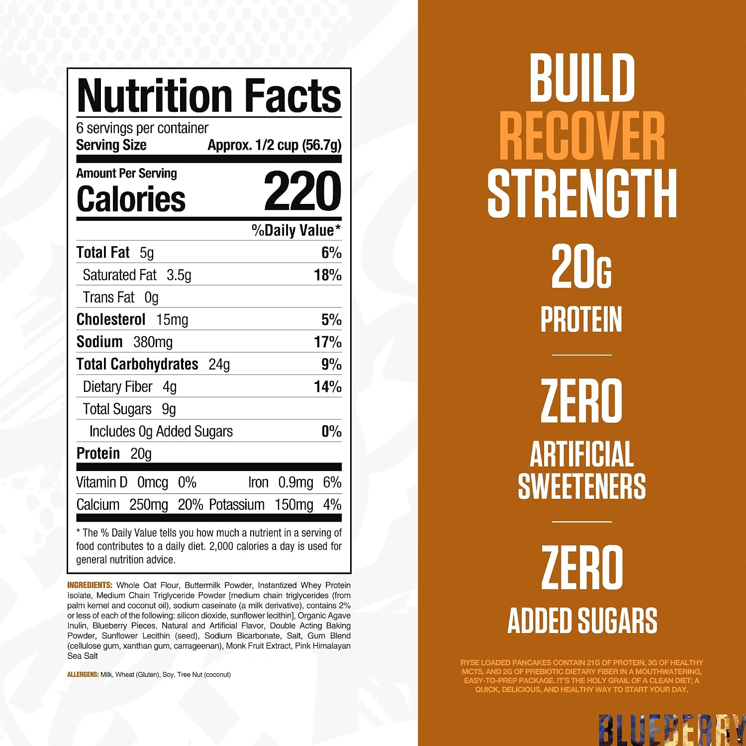 RYSE Loaded Protein Pancake & Waffle Mix - Blueberry - Naturally Sweetened Breakfast with 21g Protein, 3g MCTs and 2g Fiber - No Added Sugar - High Protein Snack for Clean Energy - 6 Servings - Image 2