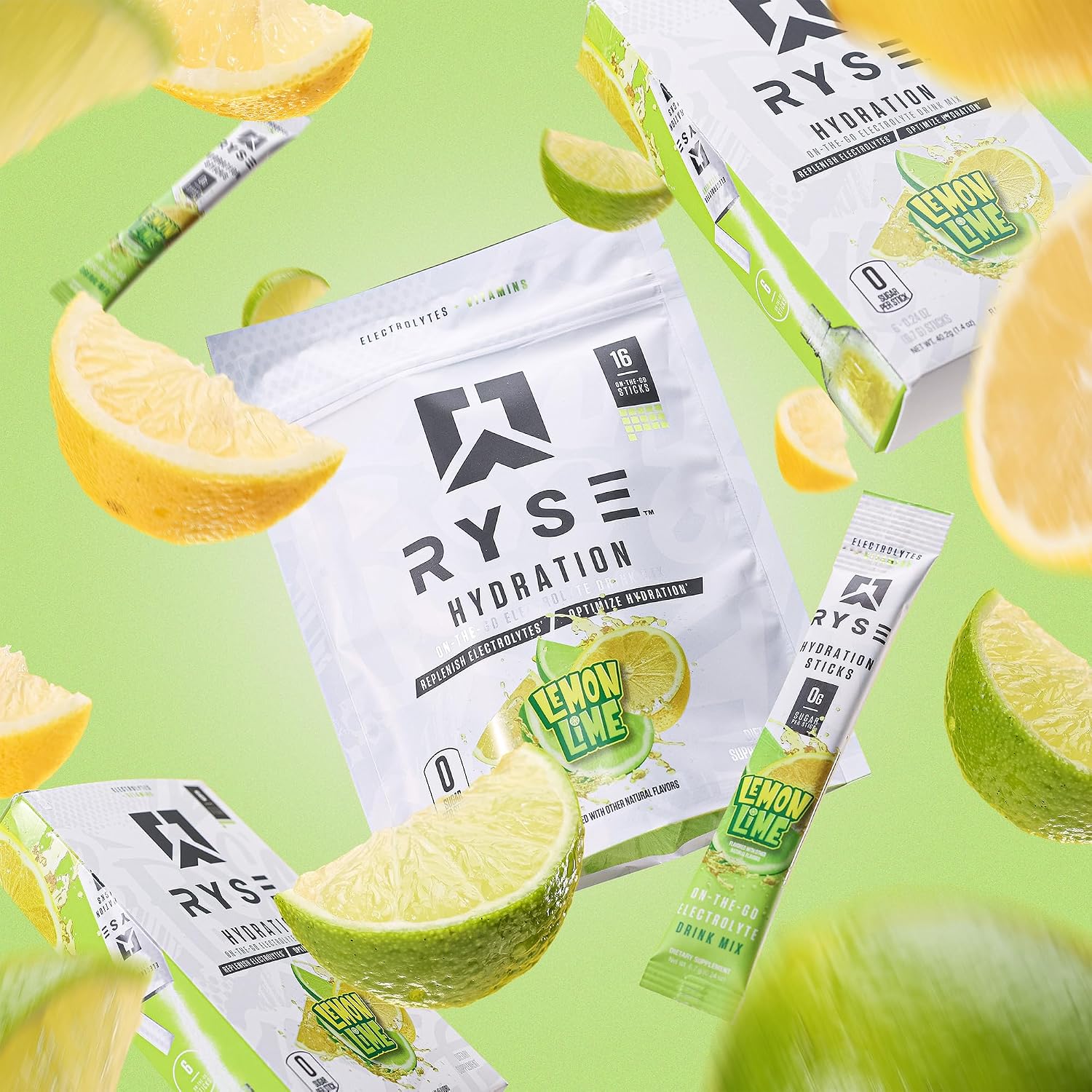 RYSE Hydration Electrolyte Powder Drink Mix Packets - Lemon Lime - Sugar-Free Full Spectrum Electrolytes with Essential Vitamins, Taurine and Choline for Rehydration - 16 Serving Sticks - Image 6