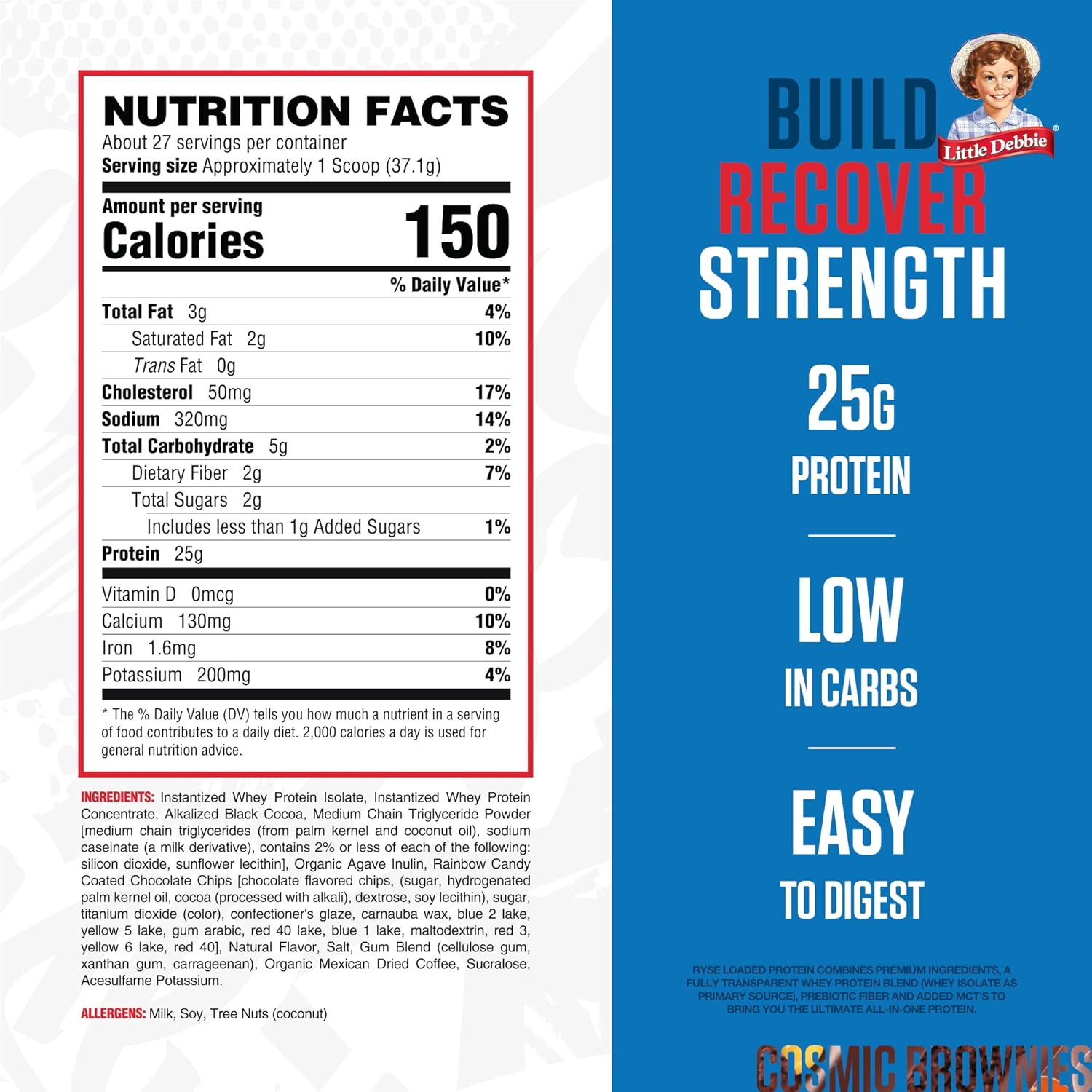 RYSE Loaded Protein Powder - Little Debbie Cosmic Brownie - 25g Whey Protein Isolate & Concentrate with Prebiotic Fiber & MCTs - Low Carb, Low Sugar, Digestive-Friendly - 27 Servings / 2 lb Tub - Image 2