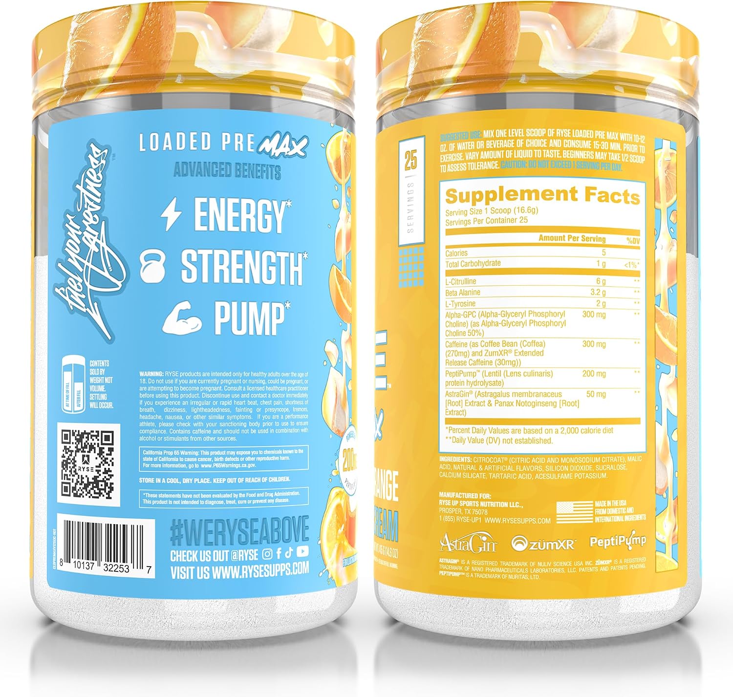 Ryse Loaded Pre Max Pre Workout Powder - Orange Cream - 300mg Dual-Phase Caffeine for Sustained Energy for Men & Women - L-Citrulline, PeptiPump & Alpha-GPC for Power, Pumps & Focus - 25 Servings - Image 6